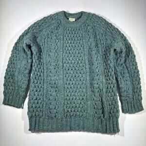 VTG Malinmor Sweater Mens Medium Green Irish Wool Cable Knit Fisherman Handmade